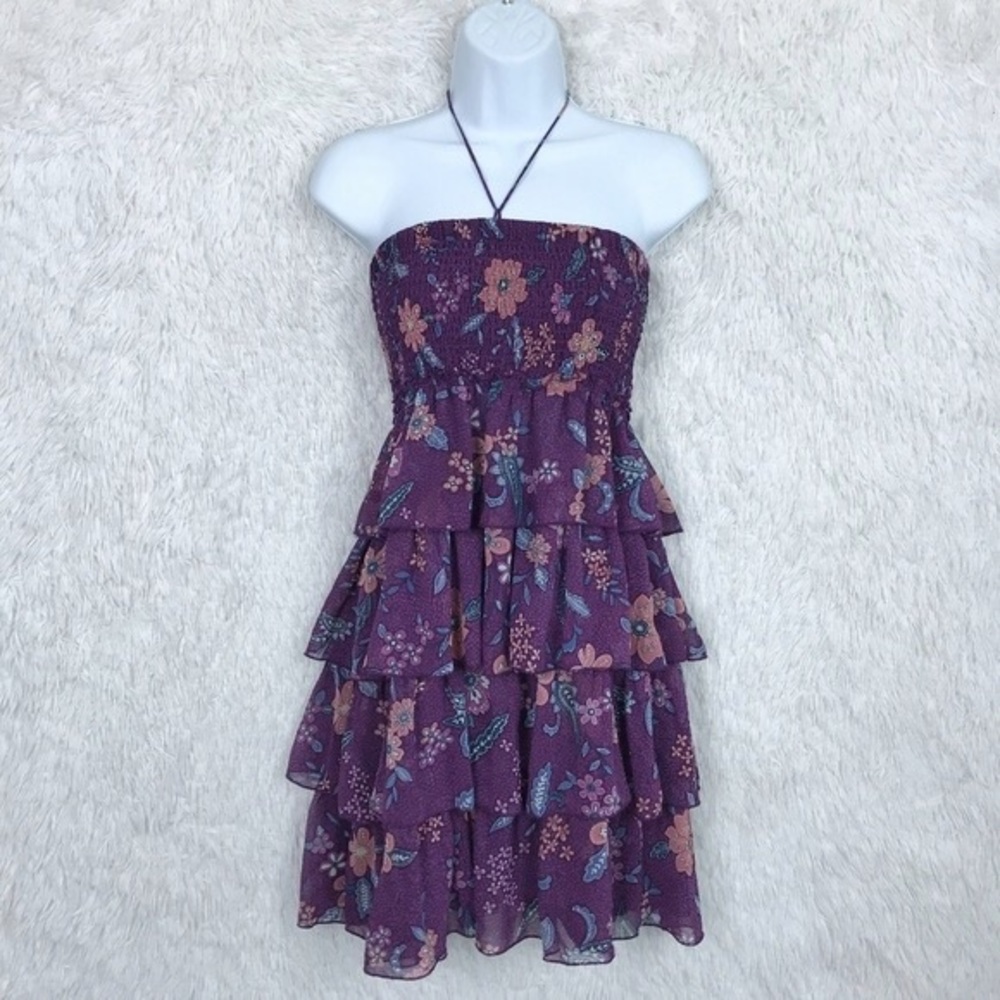 American Eagle Purple Paisley Tiered Ruffle Dress